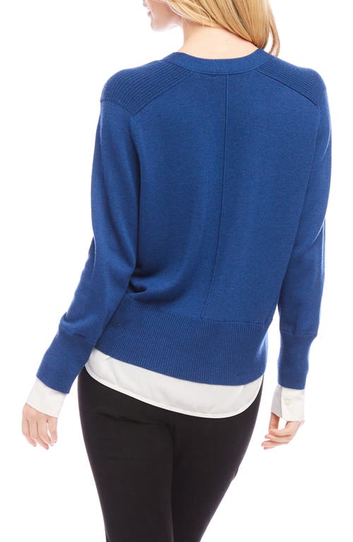 Shop Karen Kane Mixed Media Layered Cardigan In Dark Blue