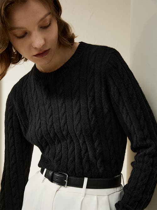 Shop Lilysilk Classic Cable Knit Sweater With Ribbed Edges In Black