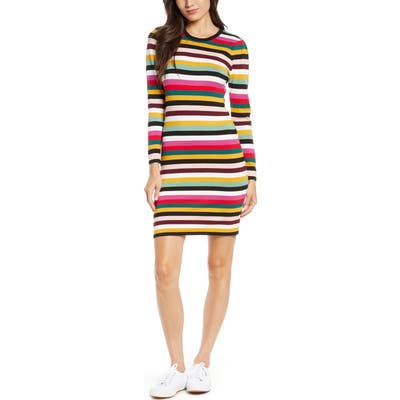 Ali & Jay Fun Fridays Long Sleeve Stripe Sweater Minidress, Pink