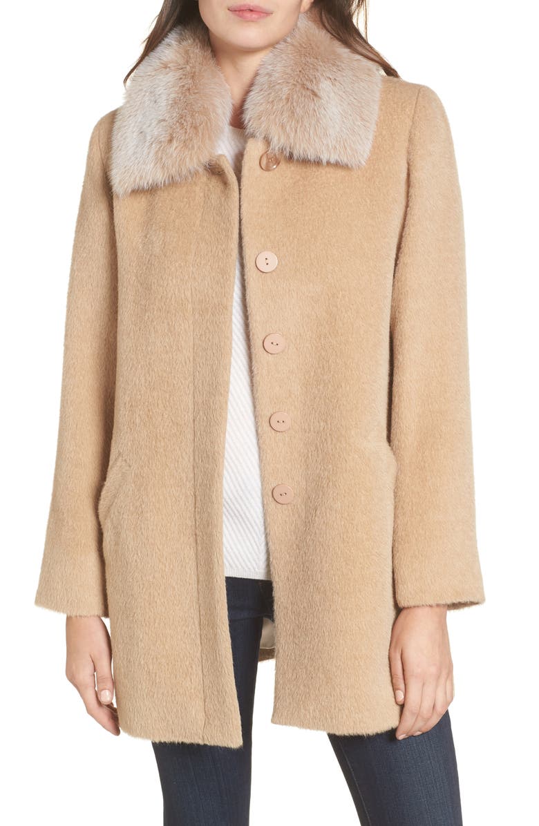 Sofia Cashmere Wool & Alpaca Car Coat with Genuine Fox Fur Club Collar ...