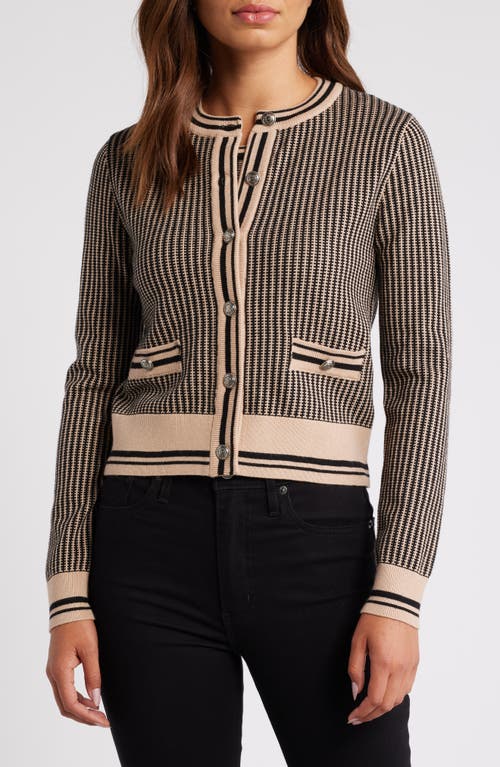 Shop Zoe And Claire Contrast Trim Cardigan In Taupe/black