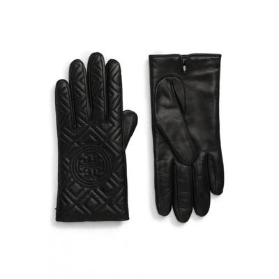 Tory Burch Fleming Quilted Lambskin Leather Gloves - Black