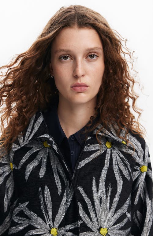 Desigual Marga Daisy Graphic Coat In Black