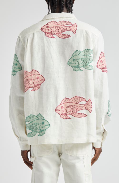 Shop Bode Piscine Long Sleeve Linen Camp Shirt In White Multi