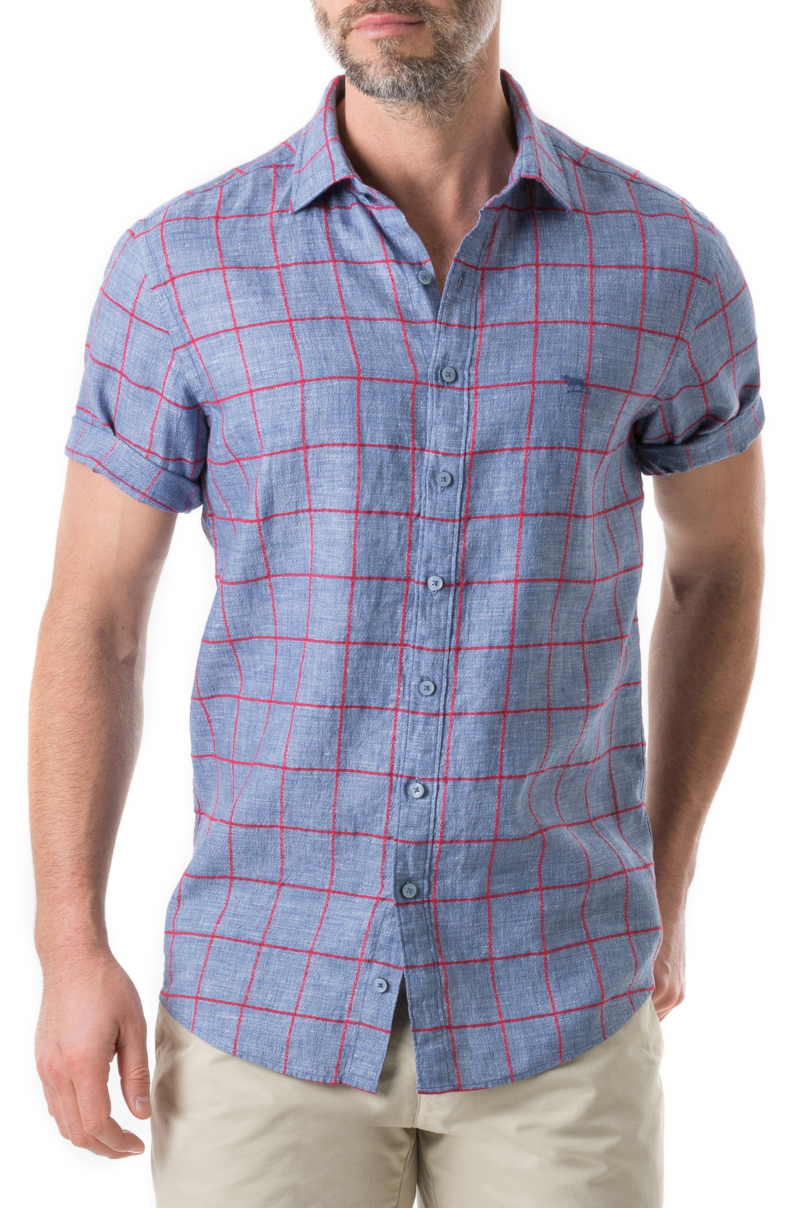 Rodd & Gunn Linfield Linen Blend Plaid Sport Shirt, Blue