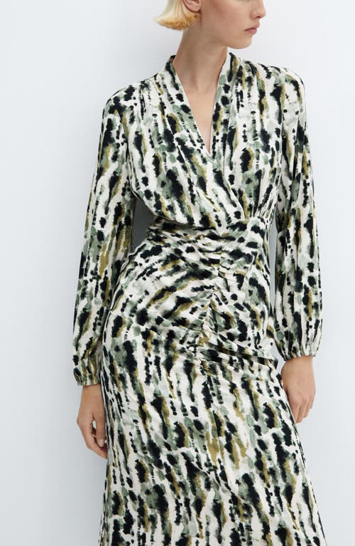 Mango Leonor Print Long Sleeve Midi Dress In White/light Beige