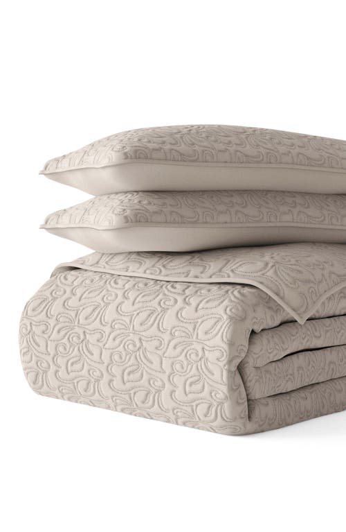 Shop Homespun 3-piece Floral Stitch Quilt Set In Latte