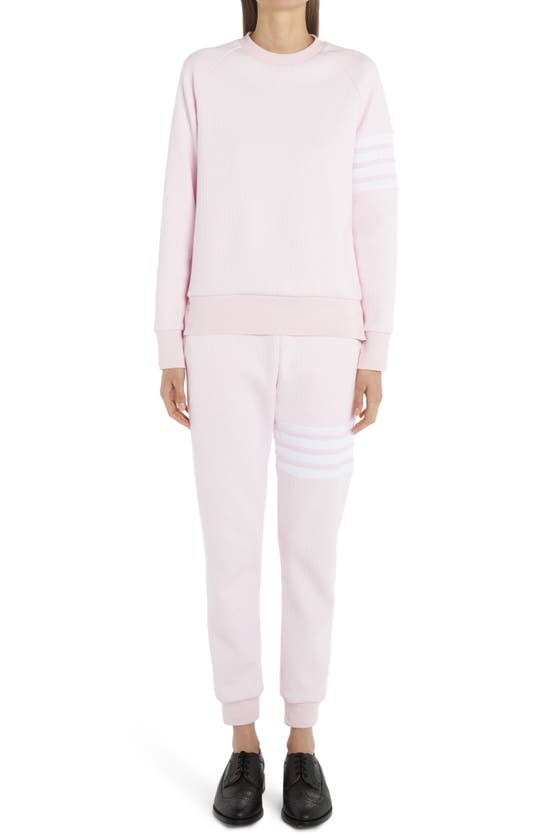 THOM BROWNE 4-BAR WAFFLE KNIT COTTON SWEATSHIRT