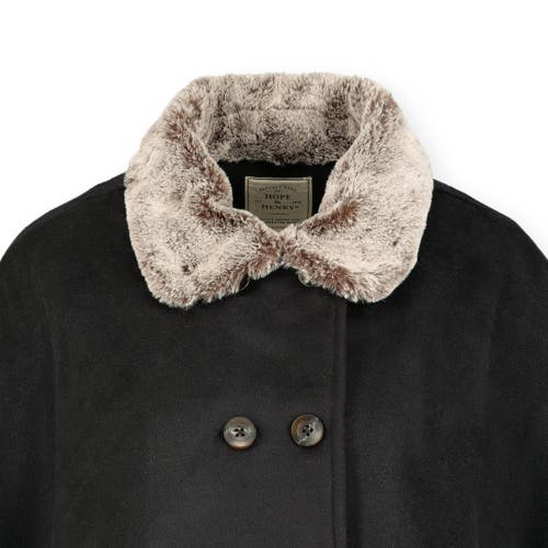 Hope & Henry Button Front Cape With Faux Fur In Black