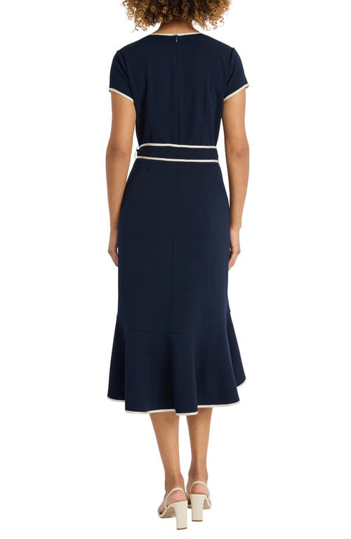 Shop Maggy London Short Sleeve Faux Wrap Dress In Twilight Navy