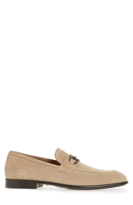 Ferragamo Men's Foster Gancini Suede Bit Loafers In Beige
