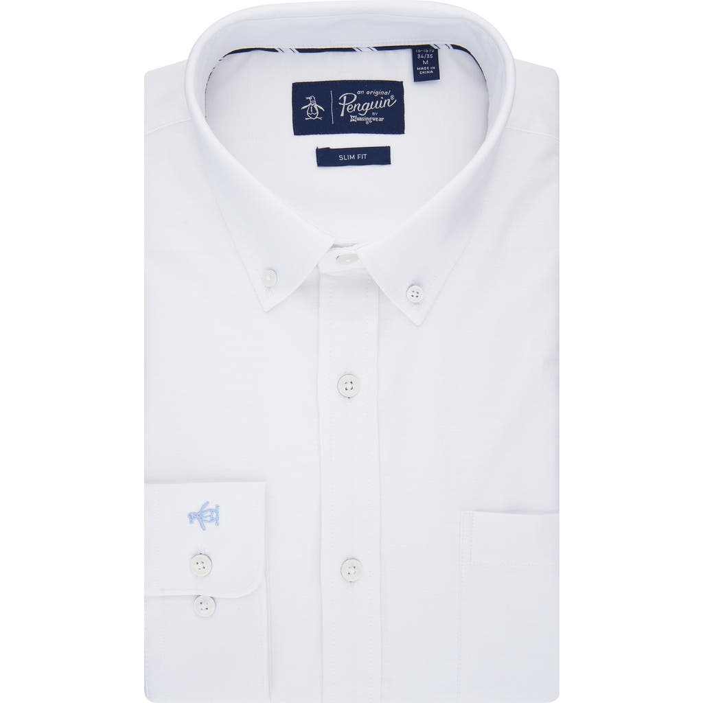 Original Penguin Abbot Brushed Oxford Slim Fit Dress Shirt In White