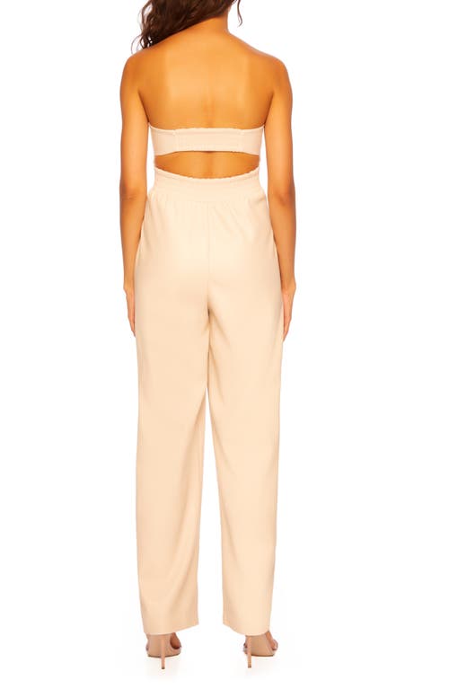 Shop Susana Monaco Wire Strapless Wide Leg Faux Leather Jumpsuit In Blanched Almond