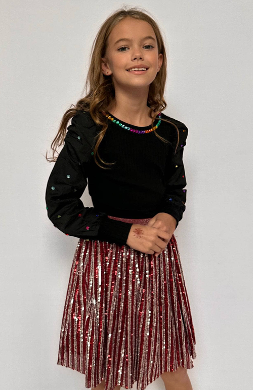 Lola + The Boys Candy Cane Sequin Striped Skirt In Red
