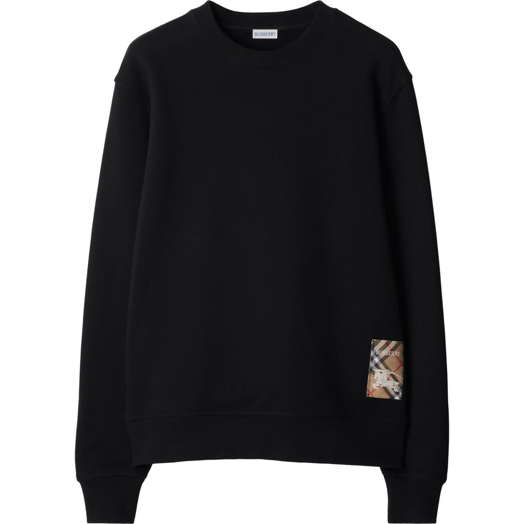 Burberry Check-patch Crewneck Sweatshirt In Black