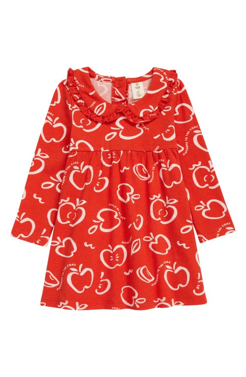 Tucker + Tate Ruffle Bib Collar Long Sleeve Cotton Blend Dress in Red Shock Apple Outlines