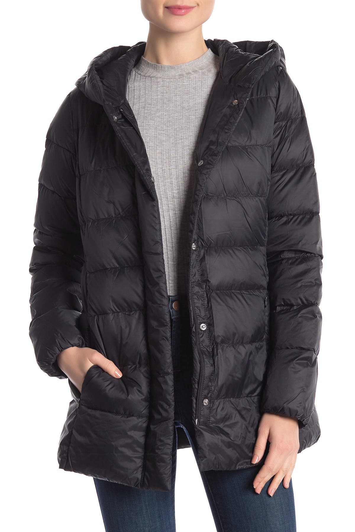 cole haan hooded zip puffer down jacket