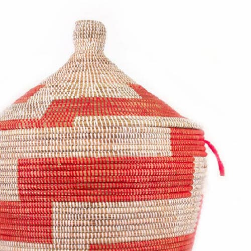 Mbare Dou Lid Storage Basket Stripe Red Low Storage In Red Stripe