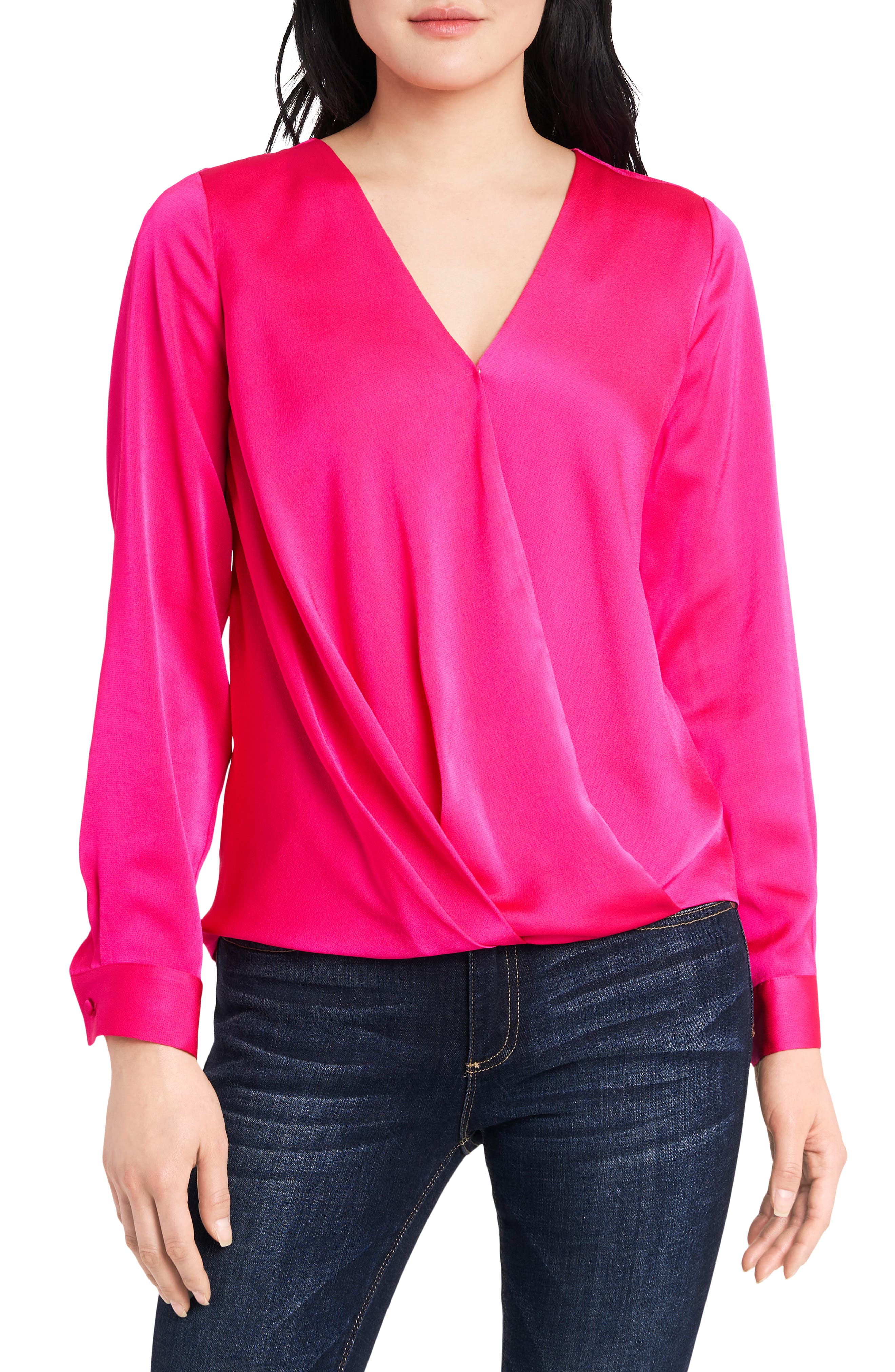 vince camuto long sleeve ruffle lurex top