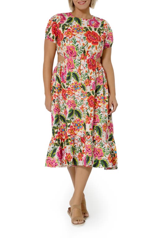 Leota Michelle Cutout Stretch Organic Cotton Dress in Crown Floral Flame Scarlet