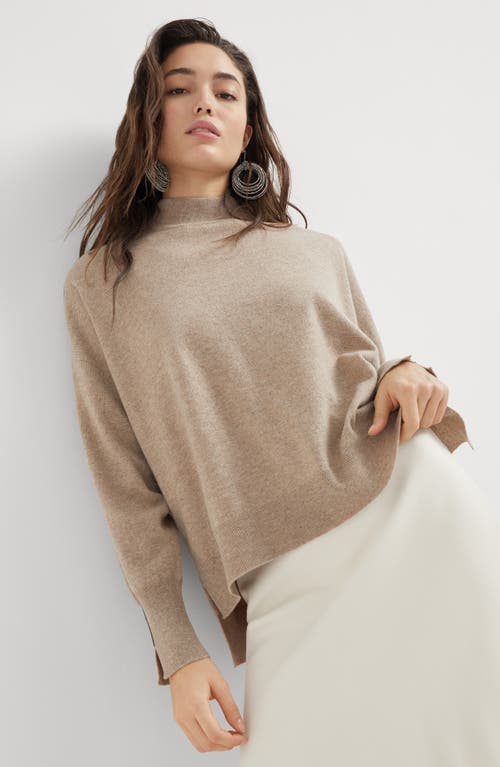 Shop Brunello Cucinelli Mock Neck Sweater With Monili In Brown