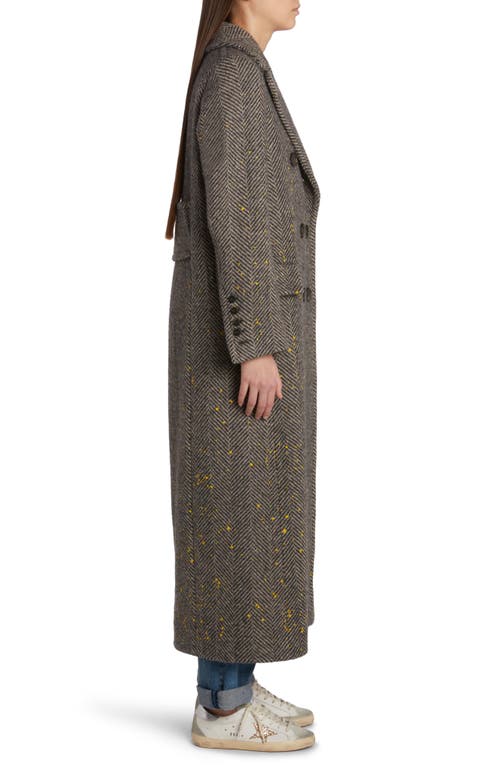 Shop Golden Goose Long Double Breasted Wool Coat In Chevron Beige/anthracite