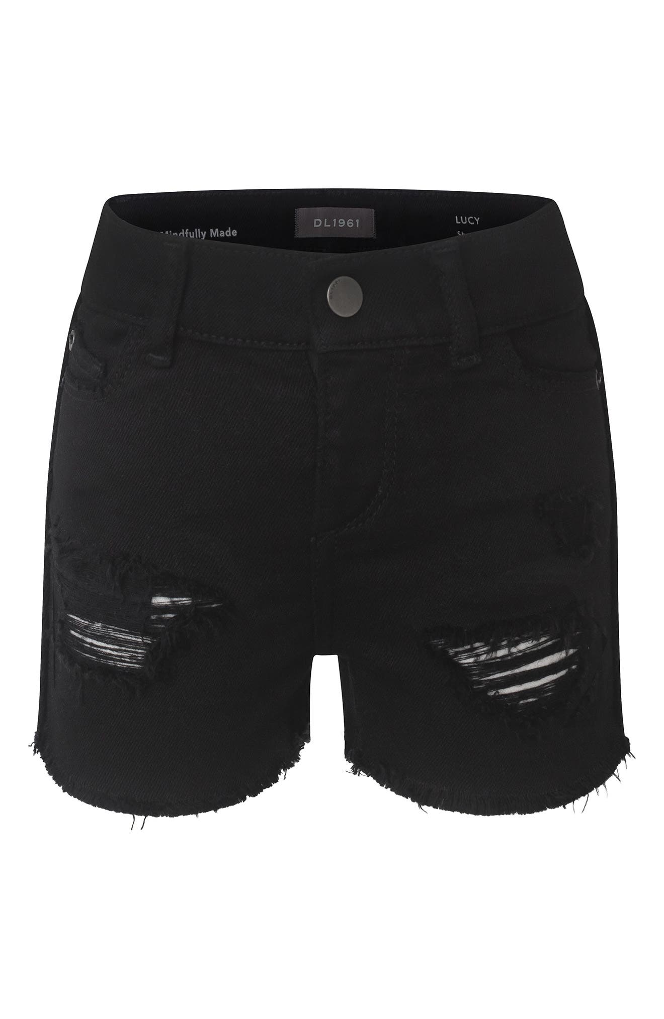 girls black denim shorts