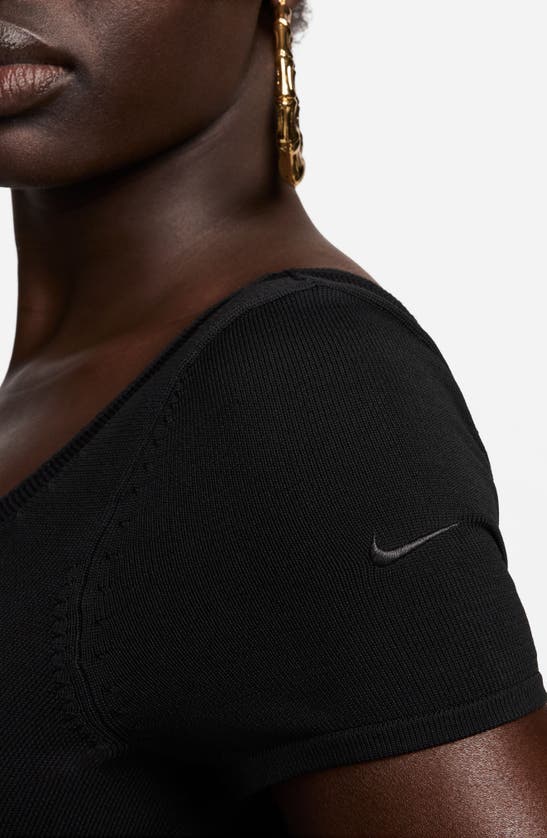 Shop Nike Short Sleeve Rib Sweater Bodysuit In Black/ Black/ Black