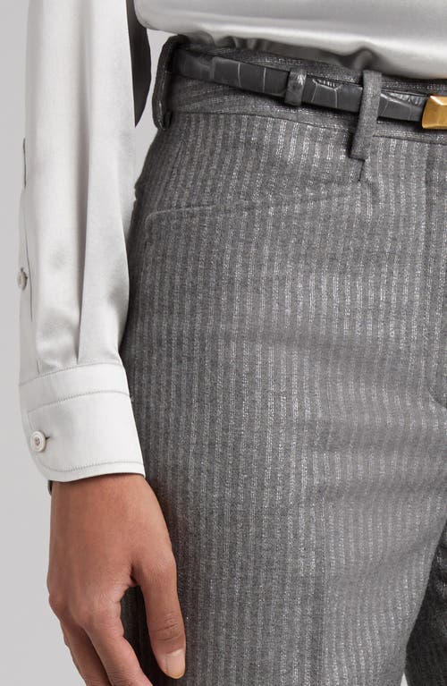 Tom Ford Metallic Stripe Wool Flannel Bootcut Pants In Grey Melange