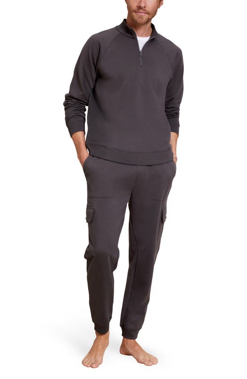 barefoot dreams Malibu Collection Pima Cotton Fleece Half Zip Sweatshirt in Carbon