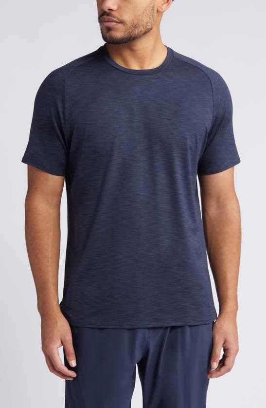 zella Restore Soft Performance Long Sleeve T-Shirt in Navy Eclipse Melange