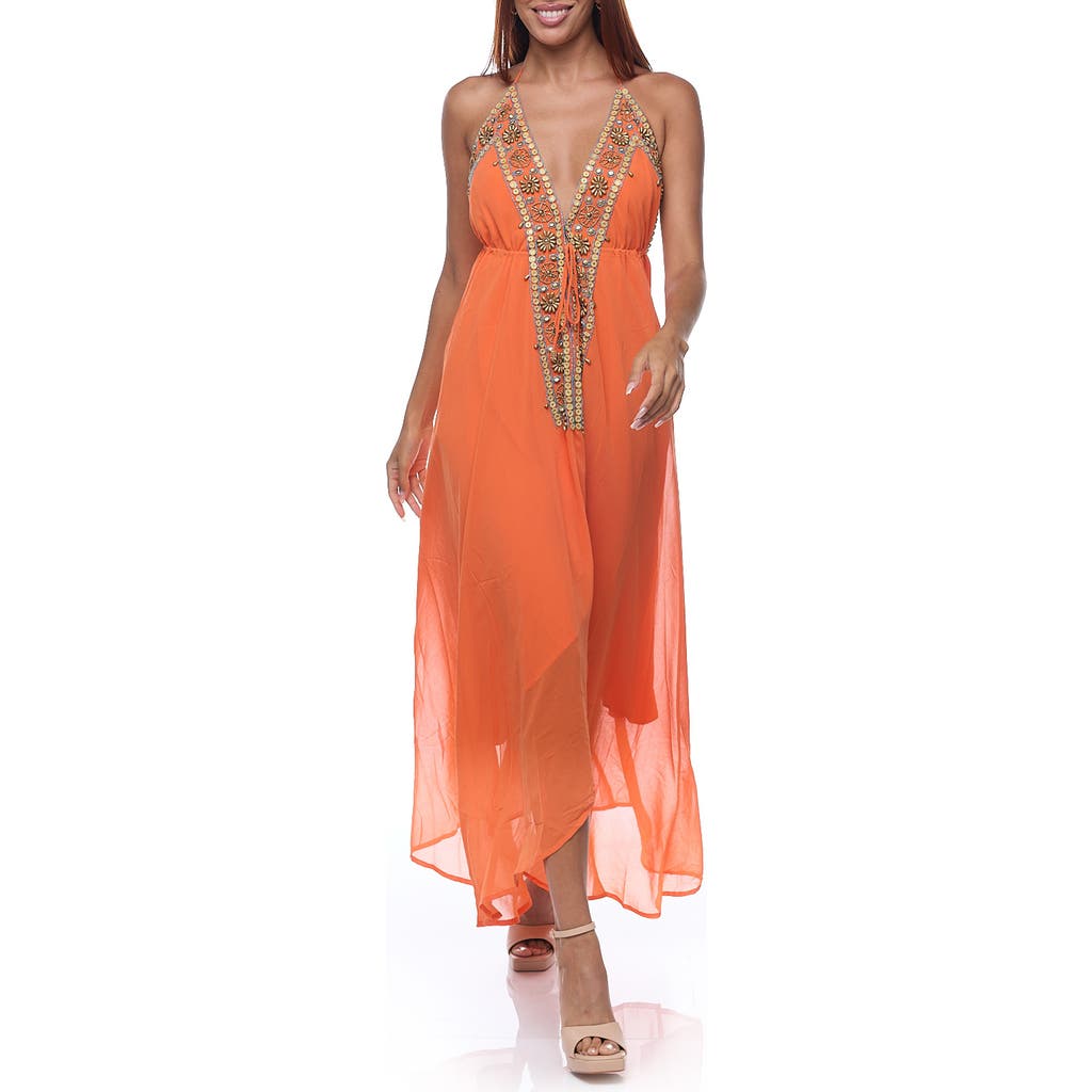 Ranee's Ranees Embellished Halter Cover-up Dress In Orange