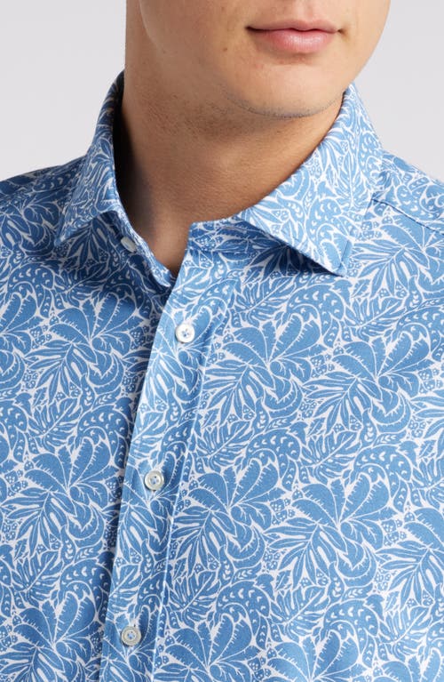 EMANUEL BERG EMANUEL BERG 4FLEX MODERN FIT LEAF PRINT SHORT SLEEVE KNIT BUTTON-UP SHIRT 