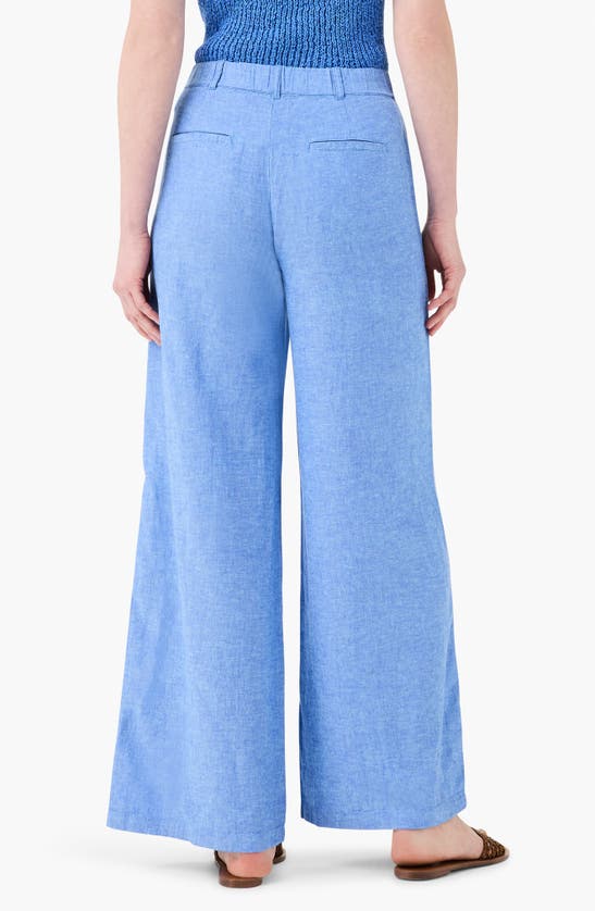 Shop Nic + Zoe Nic+zoe Rumba Organic Linen Blend Wide Leg Trousers In Blue Mix