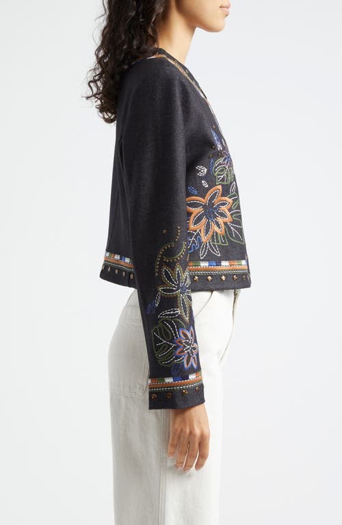 Shop Ramy Brook Mav Embroidered Stud Detail Denim Jacket In Dark Indigo