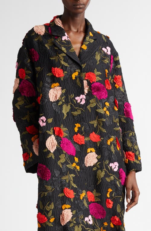 Shop Erdem Embroidered Metallic Floral Jacquard Evening Coat In Black