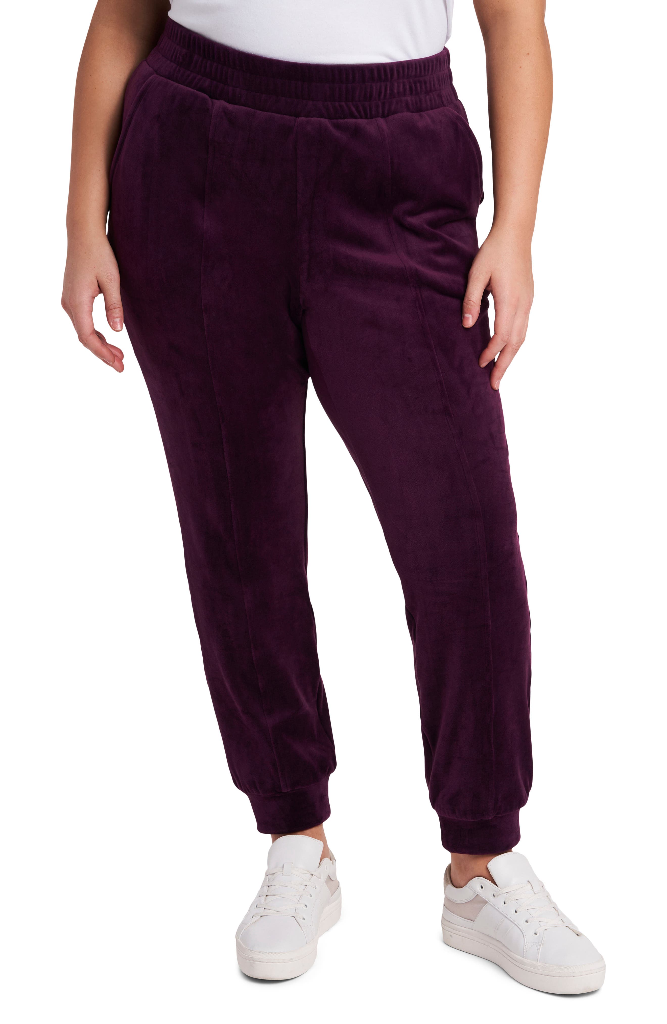 1.state Velour Joggers In Deep Plum