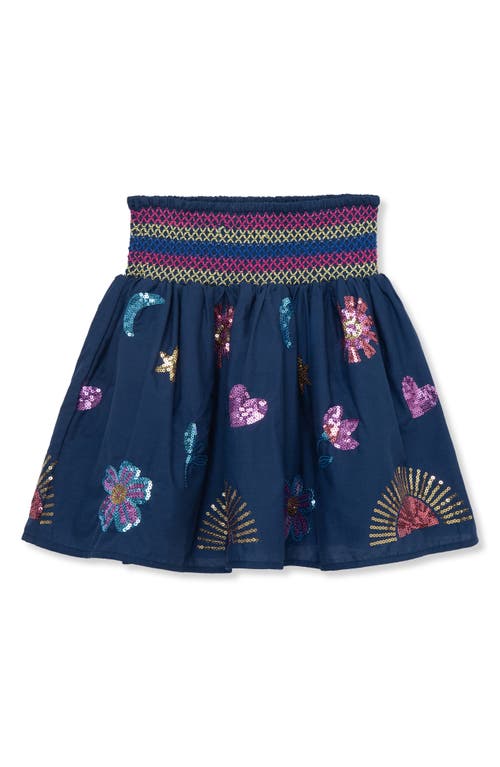Peek Aren't You Curious Kids' Sequin Appliqué Smocked Waist Skirt In Navy