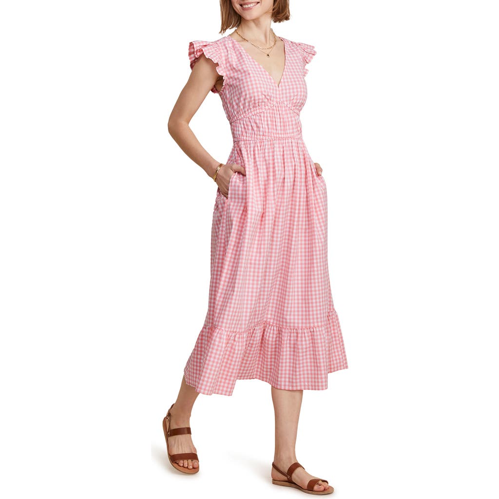 Vineyard Vines Ruffle Hem Cotton Stretch Poplin Dress In Gingham-cayman/white