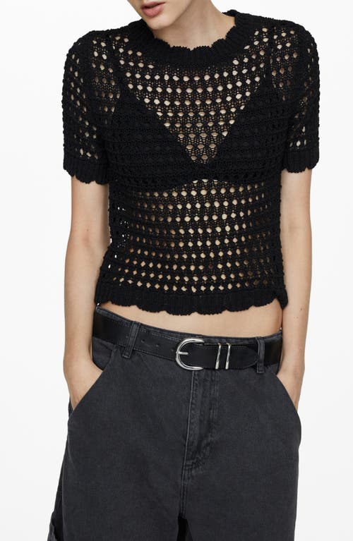 Shop Mango Thai Mesh Short Sleeve Sweater In Black