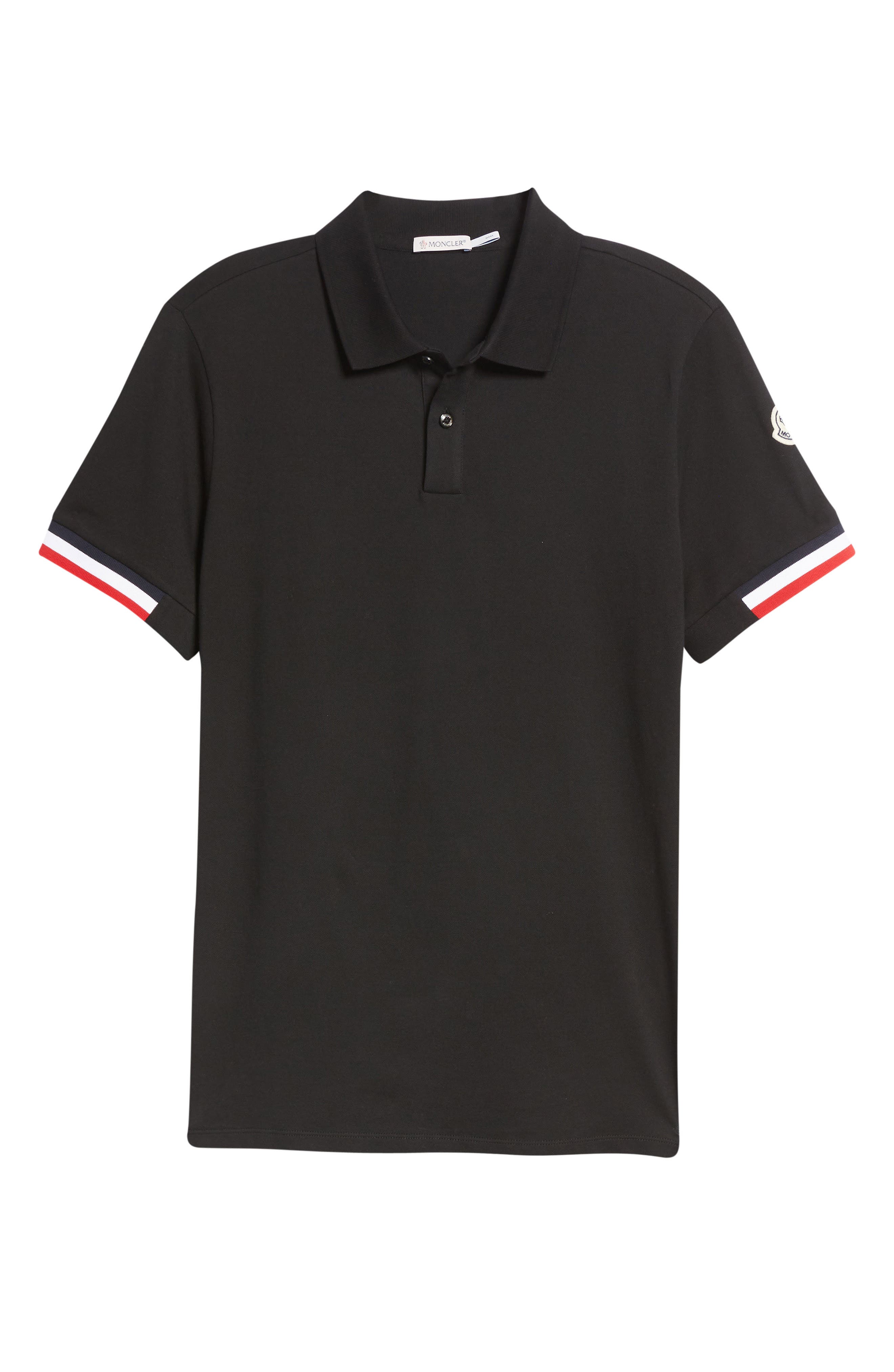 Moncler Men's Tricolor Accent Stretch Cotton Polo in 999-Black