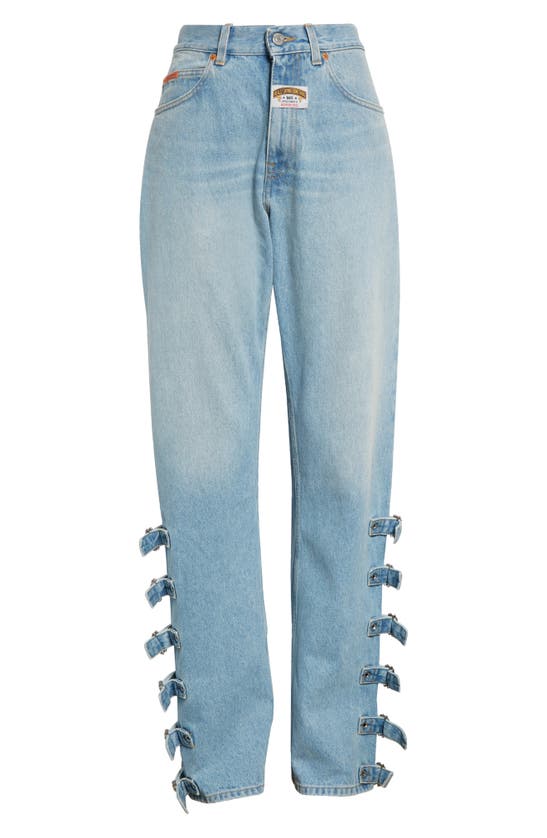 Shop Martine Rose Buckle Tab Straight Leg Jeans In Bleached Wash