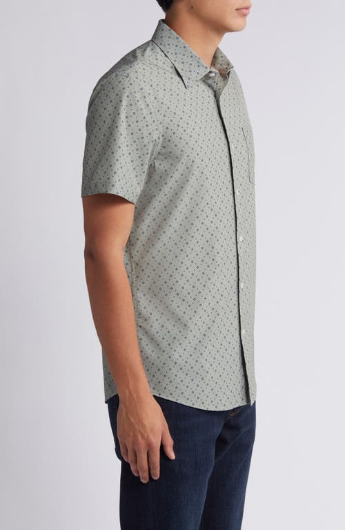 Shop Nordstrom Trim Fit Geo Print Short Sleeve Stretch Button-up Shirt In Green- Navy Geo Swirl