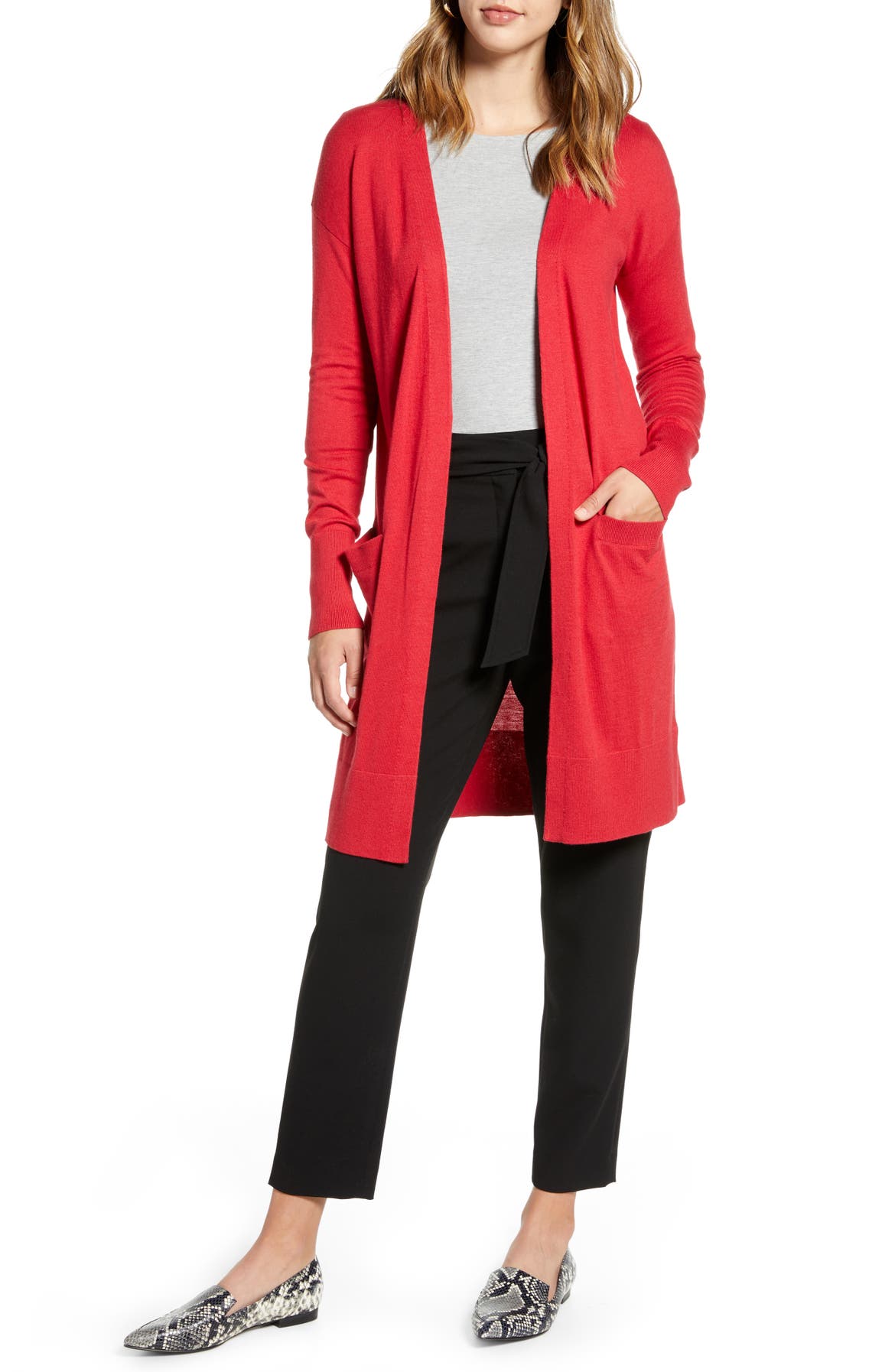 Halogen® Open Front Pocket Cardigan (Regular & Petite) | Nordstrom