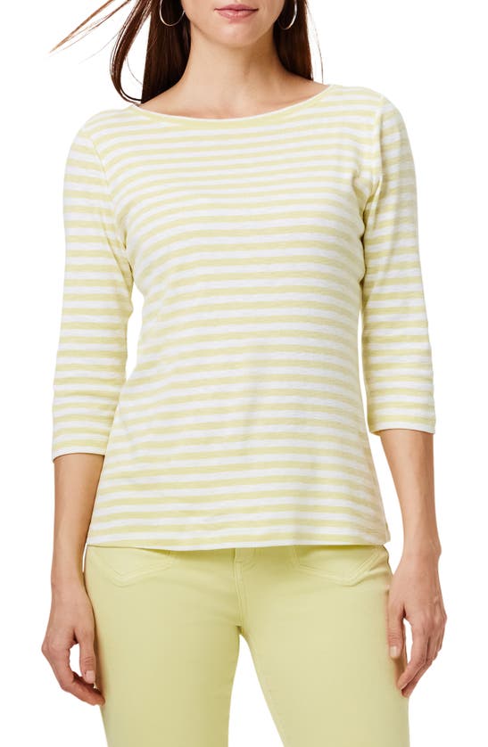 Shop Nzt By Nic+zoe Stripe Boat Neck Cotton T-shirt In Yellow Multi