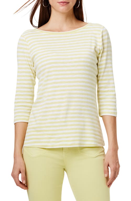 Stripe Boat Neck Cotton T-Shirt in Yellow Multi