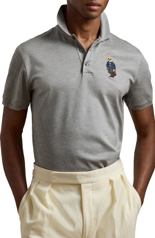 Shop Ralph Lauren Purple Label Polo Bear Embroidered Cotton Piqué Polo In Classic Light Grey Heather