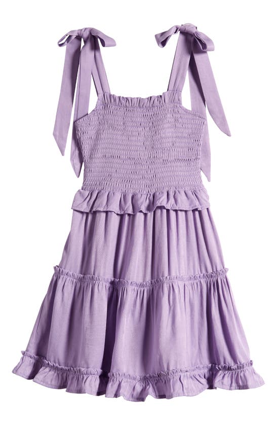 Miss Behave Kids' Tie Strap Smocked Dress In Lavender