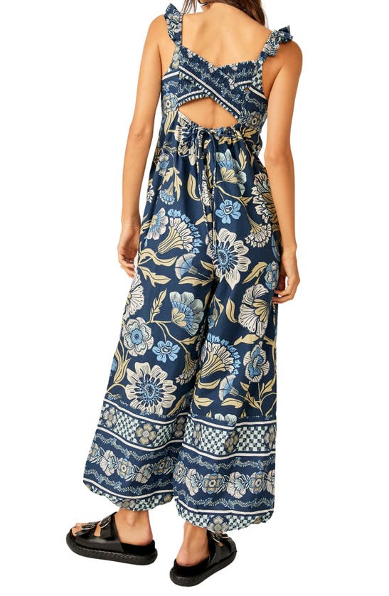 Free People Bali Albright Womens Cotton Printed Jumpsuit In Navy Combo
