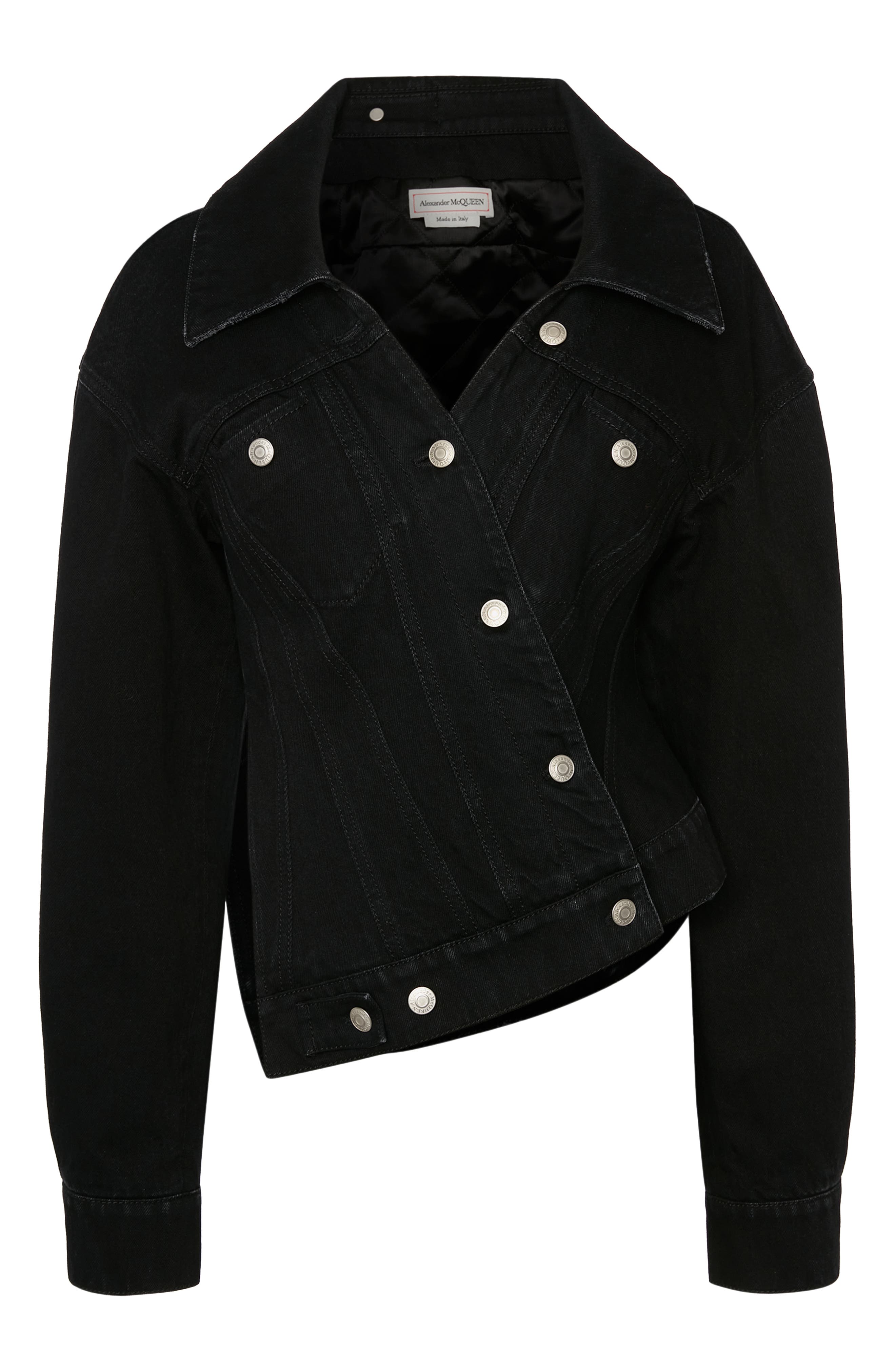 Alexander McQueen Wide-sleeves Fitted Denim Jacket in Black Womens Clothing Jackets Jean and denim jackets 